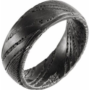 Damascus Steel Flat Black Patterned Band STST1 - 8 mm