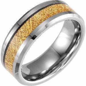 Tungsten Band with Imitation Gold Meteorite Inlay TAR2 - 8 mm