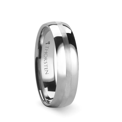 HENDERSON Domed White Tungsten Ring with Satin Stripe - 4mm - 8mm