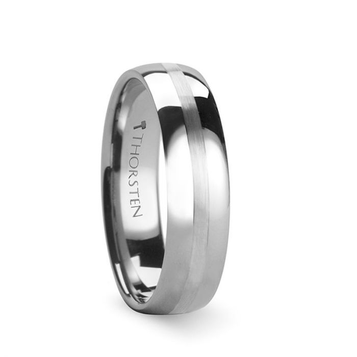 HENDERSON Domed White Tungsten Ring with Satin Stripe - 4mm - 8mm