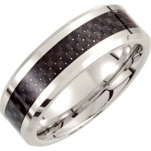 Cobalt Beveled-Edge Band With Black Carbon Fiber Inlay COR121 - 8 mm