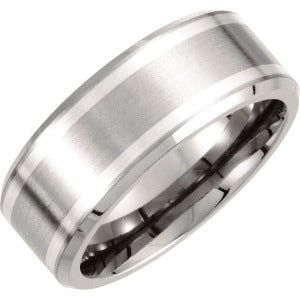 Titanium & Sterling Silver Inlay Beveled-Edge Band T917 - 9 mm