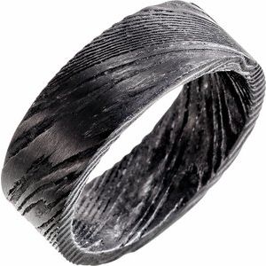 Damascus Steel Flat Black Patterned Band STST3 - 8 mm