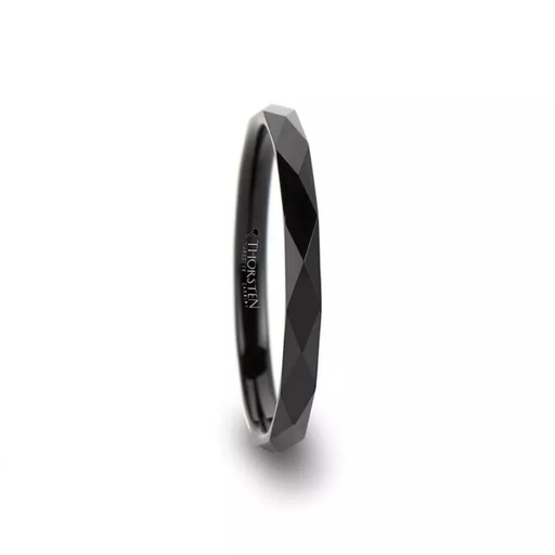 MIAMI Diamond Faceted Black Tungsten Ring for Women - 2 mm