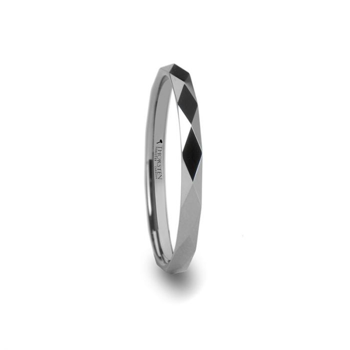 ATLANTIS Diamond Faceted Womens Tungsten Ring - 2 mm