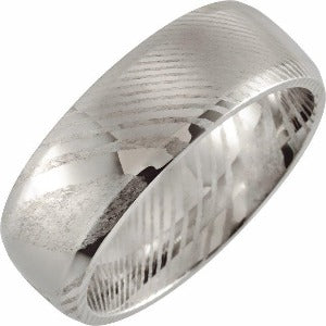 Damascus Steel Patterned Beveled-Edge Band STST52071 - 8 mm