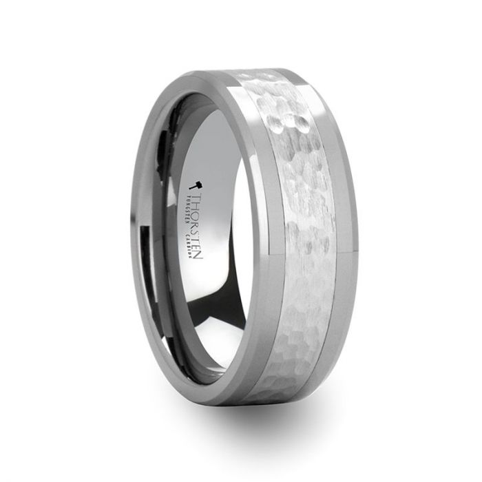 STANFORD Tungsten Ring with Hammered Finished Center - 8mm