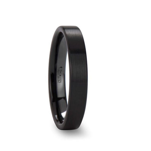 DRAKON Flat Pipe Cut Brush Finished Black Ceramic Wedding Band - 4mm - 12mm