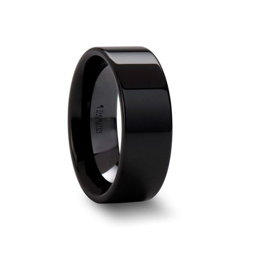 FRAENER Flat Polish Finished Black Ceramic Wedding Ring - 4mm - 12mm