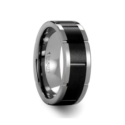 KONSTANTINE Watch Band Style Tungsten Ring with Black Ceramic Inlay - 8mm