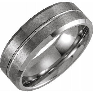 White PVD Tungsten Grooved Beveled-Edge Band with Matte Finish TAR52101 - 8 mm