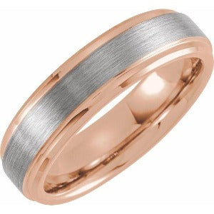 18K Rose Gold PVD Tungsten Beveled-Edge Band with Satin Finish TAR52112 - 6 mm