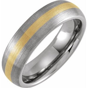 Tungsten & 18K Yellow Gold PVD Domed Band TAR52129 - 6 mm