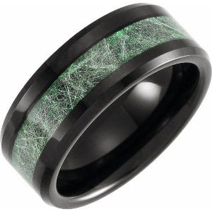 Tungsten Beveled-Edge Band with Imitation Meteorite Inlay TAR52134 - 8 mm