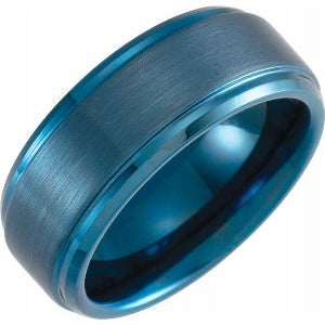 Blue PVD Tungsten Beveled-Edge Band with Satin Finish TAR52138 - 8 mm