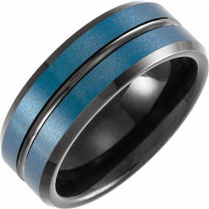 Black and Blue PVD Tungsten Grooved Band TAR52140 - 8 mm