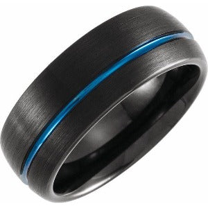 Black & Blue PVD Tungsten Grooved Band Size TAR52141 - 8 mm