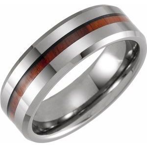 Tungsten Beveled-Edge Band with Acacia Wood Inlay TAR52150 - 8 mm