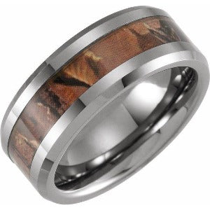 Tungsten Beveled-Edge Band with Acacia Wood Inlay TAR52154 - 8 mm