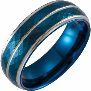 Blue PVD Tungsten Patterned Flat Edge Band TAR52137 - 8 mm