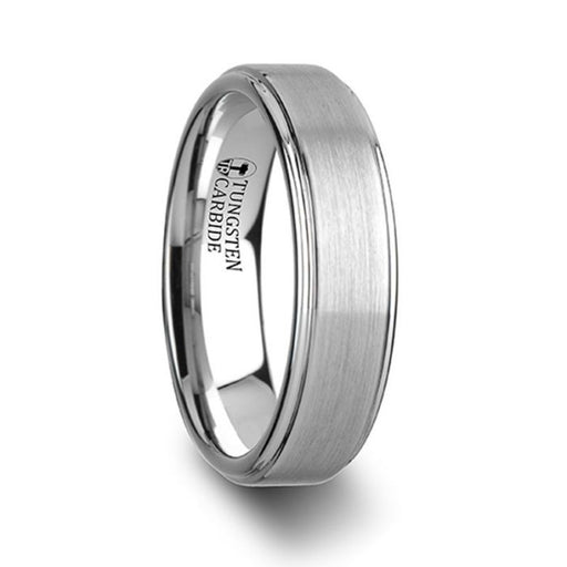 ORLOFF White Tungsten Ring with Raised Brush Finished Center - 6mm - 10mm