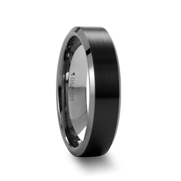 ARDEN Beveled Tungsten Carbide Ring with Brush Black Ceramic Center 6mm & 8mm