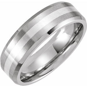 Cobalt Beveled-Edge Band with Sterling Silver Inlay COR52104 - 7 mm