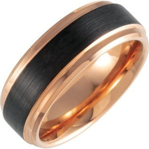 Black & 18K Rose Gold PVD Tungsten Beveled-Edge Band with Satin Finish TAR52111 - 8 mm