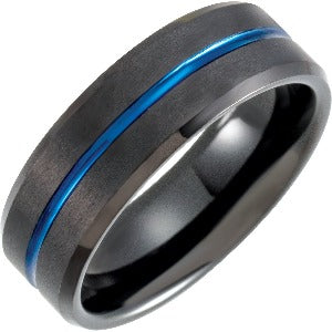 Black & Blue PVD Tungsten Grooved Band TAR52157 - 8 mm