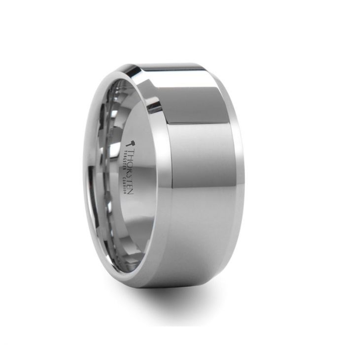 LAWTON White Tungsten Wedding Band with Beveled Edges - 10 mm
