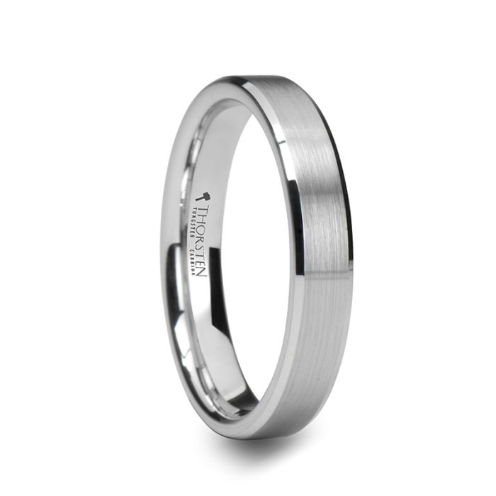 SAIRA Beveled White Tungsten Carbide Ring with Brushed Center - 4mm - 6mm