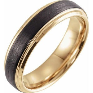 18K Yellow Gold & Black PVD Tungsten Beveled-Edge TAR52189 - 6 mm