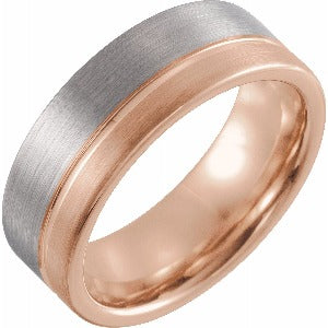 18K Rose Gold PVD Tungsten Grooved Band with Satin Finish TAR52194 - 8 mm