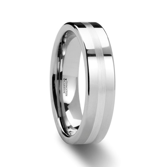 GEMINI Pipe Cut Tungsten Carbide Ring with Silver Inlaid 6mm & 8mm