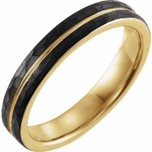 18K Yellow Gold PVD & Black PVD Tungsten Band With Hammer Finish TAR52185 - 4 mm