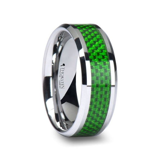 VERMONT Tungsten Wedding Band with Emerald Green Carbon Fiber Inlay - 6mm & 8mm