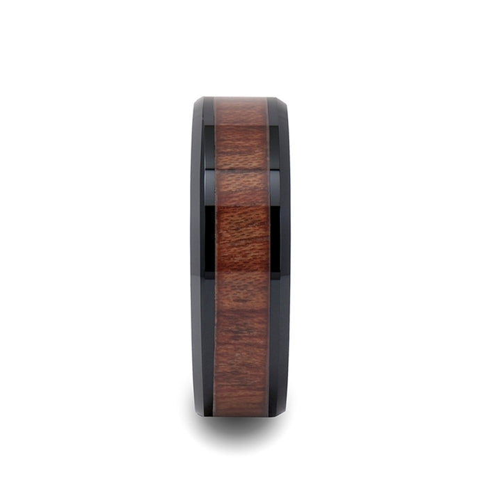 DENALI Black Ceramic Wedding Band with Bevels and Rosewood Inlay - 4mm - 12mm