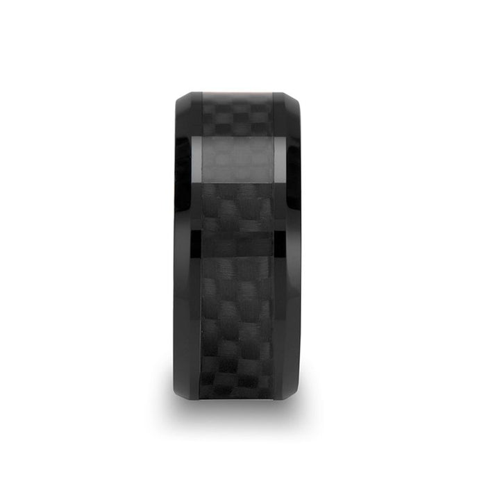 DAYTONA Black Ceramic with Black Carbon Fiber Inlay Wedding Band - 10 mm