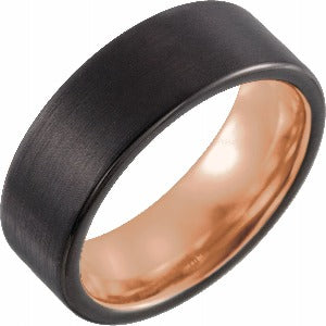 18K Rose/Yellow Gold PVD & Black PVD Tungsten Flat Edge Band with Satin Finish TAR52263 - 8 mm