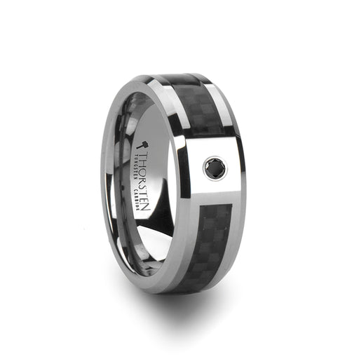 BENTLEY Tungsten Carbide Ring with Black Carbon Fiber and Black Diamond - 8mm