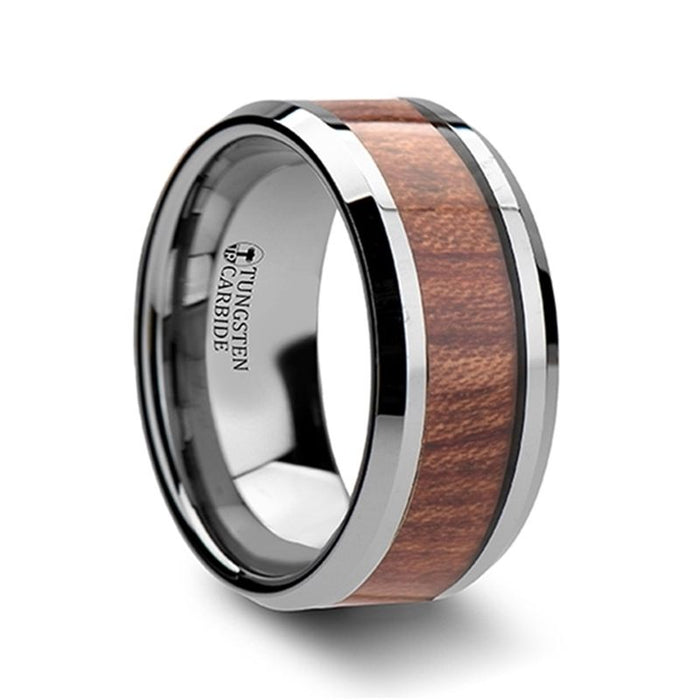 KODIAK Tungsten Wedding Band with Bevels and Rosewood Inlay - 4mm - 12mm