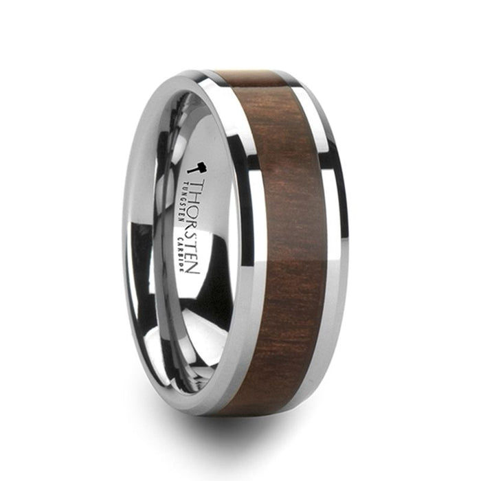 HALIFAX Tungsten Wedding Band with Bevels and Black Walnut Wood Inlay - 4mm - 12mm