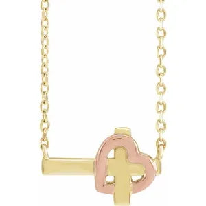 Sideways Cross & Heart 18" Necklace R42409