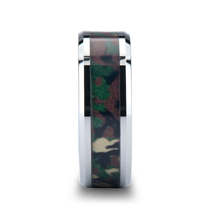COMMANDO Tungsten Wedding Ring with Military Style Jungle Camouflage Inlay - 6mm - 10mm