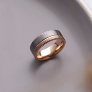 18K Rose Gold PVD Tungsten Grooved Band with Satin Finish TAR52194 - 8 mm