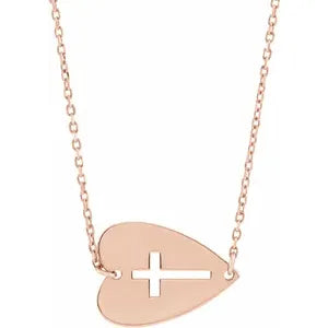 Sideways Heart with Pierced Cross 18" Necklace R42414