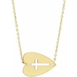 Sideways Heart with Pierced Cross 18" Necklace R42414