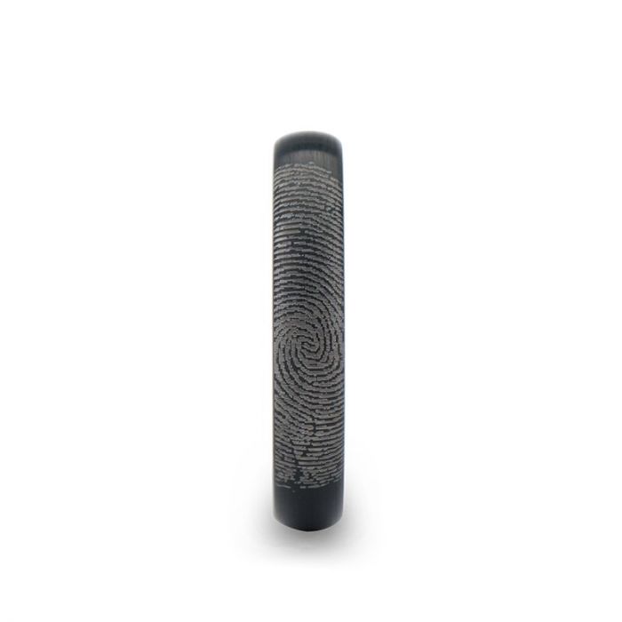 Fingerprint Engraved Domed Black Tungsten Ring with Brushed Finish - Raider - 4mm - 12mm