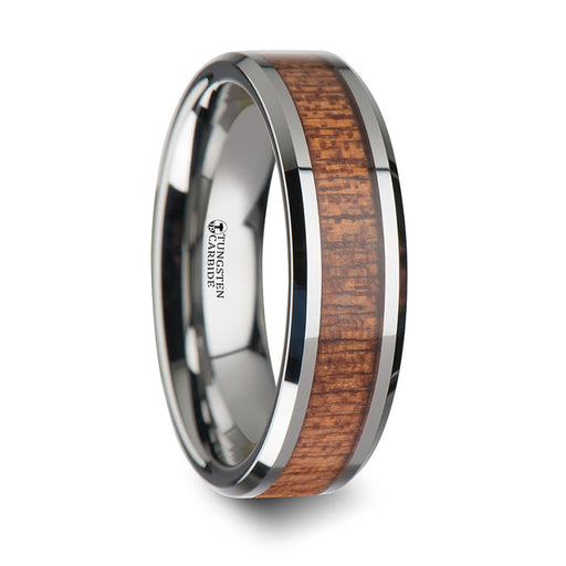 CONGO Tungsten Wedding Band with Polished Bevels and African Sapele Wood Inlay - 6mm -10mm