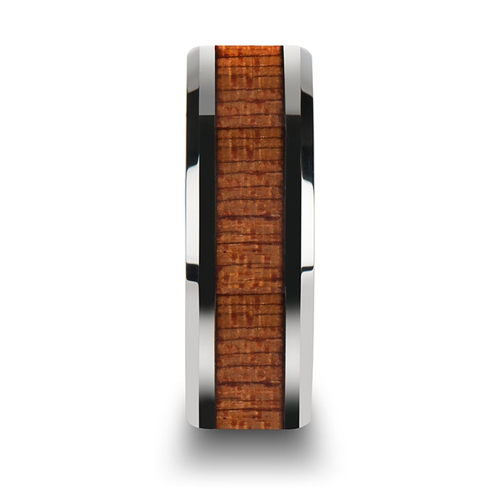 CONGO Tungsten Wedding Band with Polished Bevels and African Sapele Wood Inlay - 6mm -10mm